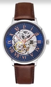 Montre Homme AUTOMATIC Cadran Bleu Bracelet Cuir Brun 322B164 Pierre Lannier