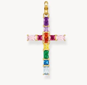 Pendentif croix avec pierres multicolore plaqué or THOMAS SABO